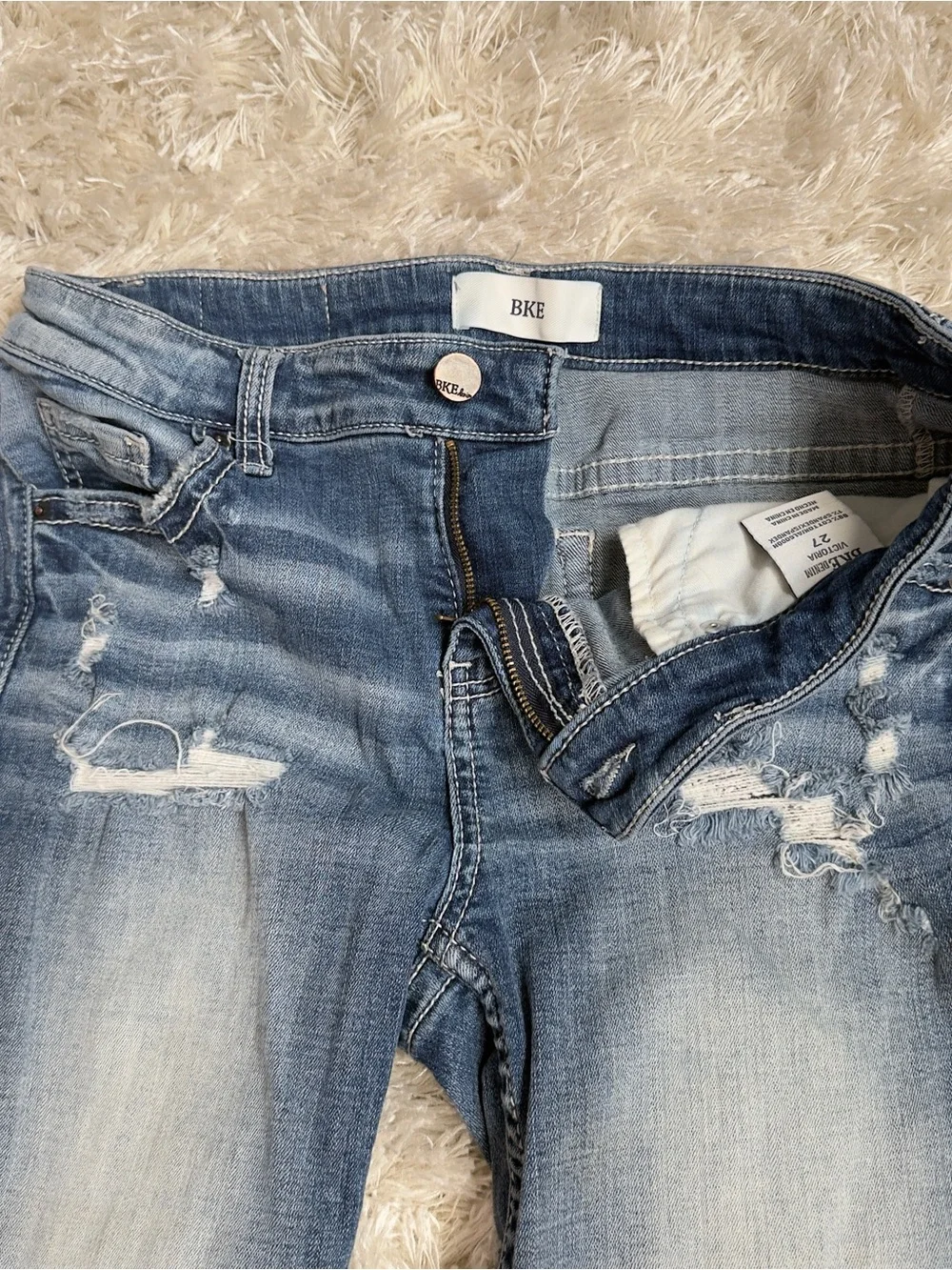 Distressed BKE Bermuda Denim Jorts‎ Shorts Victoria Medium Wash Y2K 27